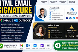 design html email signature, clickable email signature, gmail, outlook