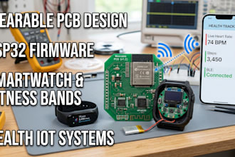 design wearable health pcb, esp32 firmware, smartwatch, sport bracelet and band