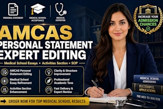 perfect your medical school,college admission,amcas personal statement in 24hour