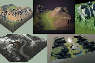 design 3d terrain map, 3d terrain environment, topographic landscapes, heightmap
