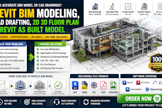 do revit bim modeling, cad drafting, 2d, 3d floor plan and revit as built model