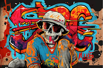 create graffiti illustration, album cover, merchandise, logo