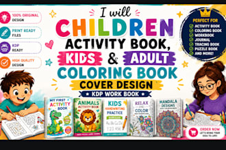 children activity book, kids and adult coloring book cover design kdp work book
