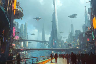do an futuristic cyberpunk city for you