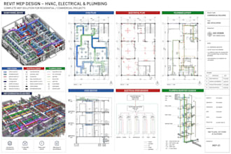do revit mep design, hvac electrical plan and plumbing layout cad drawing