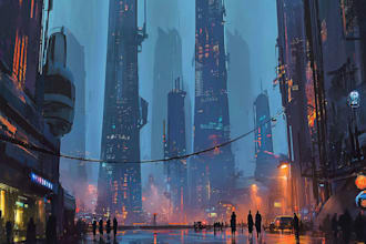 illustrate a cyberpunk city illustrations
