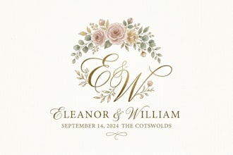 design an elegant and romantic wedding logo for your event or brand