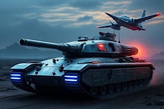 draw scifi tank, airplane, futuristic car, aircraft military