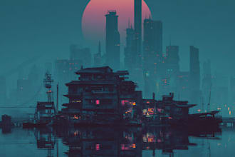 draw illustration of futuristic or cyberpunk city