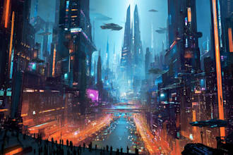 making a cyberpunk futuristic city illustration