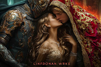 craft a mythical fantasy book cover with cinematic detail