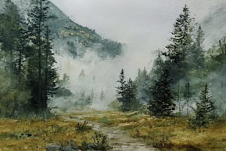 hand paint landscapes in watercolor