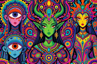 design artwork psychedelic, comic, skull for skateboards