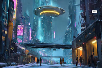 draw a futuristic cyberpunk city for you