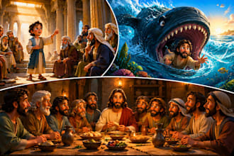 illustrate christian children storybooks, bible stories and book covers