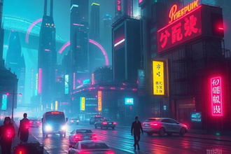 do cyberpunk futuristic city art