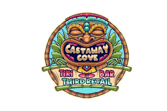 do castaway cove a fun logo for tiki bar pop up experience