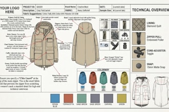 create fashion tech packs clothing tech pack and flat sketch