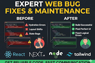 fix any web development bugs and errors in react, nextjs, or nodejs