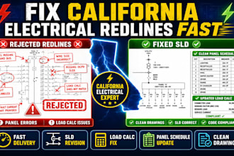 revise california electrical drawings, sld, panel schedule, load calc redlines