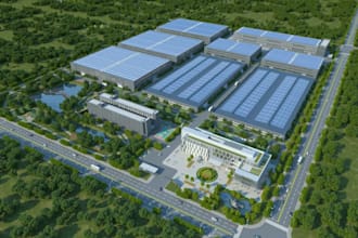 design industrial park siteplan,factory visualization, warehouse exterior render