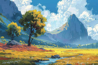 paint professional landscape concept art in painterly style