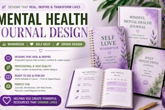 premium mental health workbook, self help journal, canva digital planner design