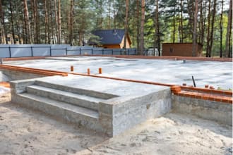 provide basement slab design, drainage layout and sump pump plan for flooding