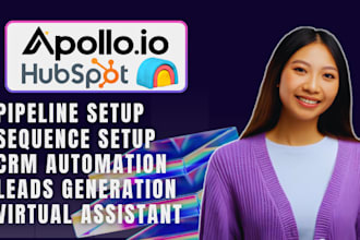 setup hubspot CRM, automation, pipeline, apollo io sequence and management