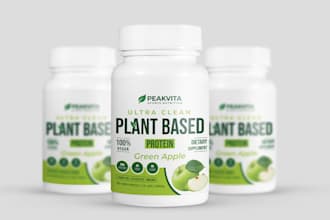 design a professional protein and vitamin label with 3d mockup