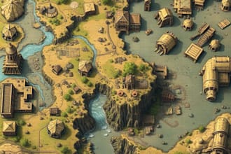create an elegant fantasy game map illustration