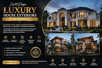 design luxury house exteriors in 3d with realistic renders
