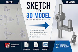 convertiré tu boceto o plano en un modelo 3d profesional en solidworks
