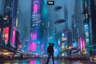 do a cyberpunk sci fi futuristic city for your project
