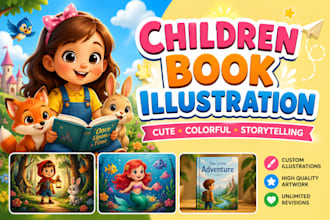 draw children book illustrations and kids story book cover