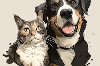 draw pet portrait into cartoon vector