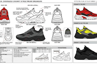 design custom shoe, sneaker, footwear tech pack for manufacturing
