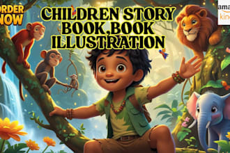 illustrate childrens story book, illustration, children story, book illustration