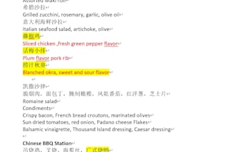 translate your menu english to chinese or chinese to english accurately