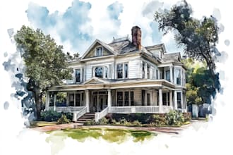 handmade watercolor painting of house