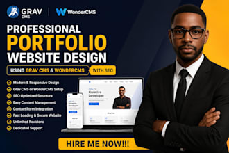 build portfolio website, personal website using grav  cms and wondercms with SEO