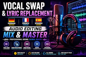 swap vocal, swap lyrics in german, french, spanish, audio editing, mix n master