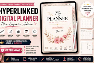 design hyperlinked planner, etsy digital planner, printable planner