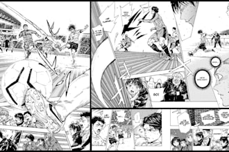 draw dynamic sports seinen manga comic pages anime action panels, manwha page