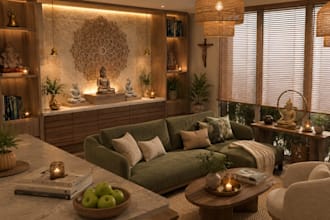 design 3d meditation temple , atar interiors with photorealistic rendering