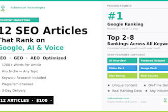 write 12 SEO, GEO and aeo optimized articles for google ranking