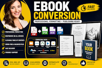 do ebook conversion, epub formatting, kindle and amazon kdp