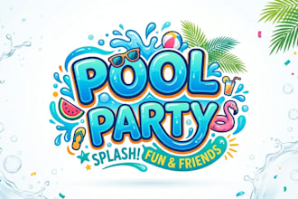 design a fun and vibrant pool party logo for your event or brand