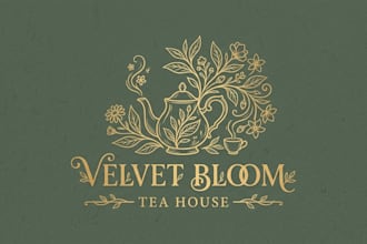 design an elegant and cozy tea house logo for your brand