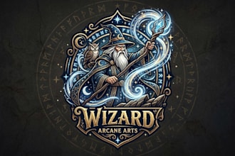 design a magical and powerful wizard logo for your brand